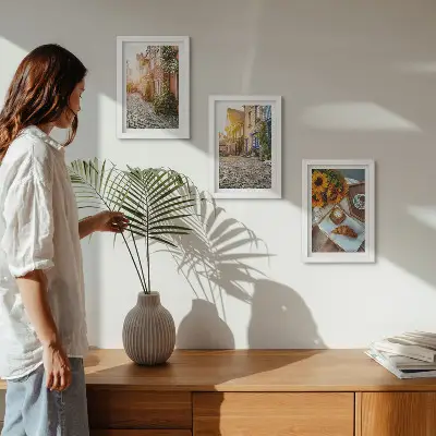 Očarujúce uličky s kávou a slnečnicami triptych v ráme