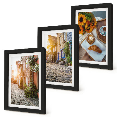 Triptych v ráme Očarujúce uličky s kávou a slnečnicami