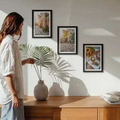 Očarujúce uličky s kávou a slnečnicami triptych v ráme
