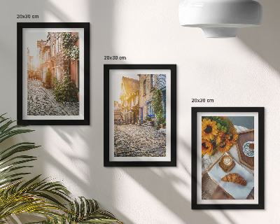 Triptych v ráme Očarujúce uličky s kávou a slnečnicami
