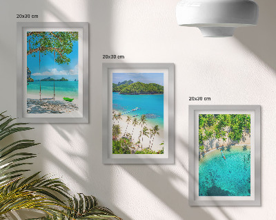 Triptych v ráme Tropické pláže s palmami a krištáľovo čistou vodou
