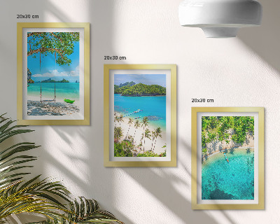 Triptych v ráme Tropické pláže s palmami a krištáľovo čistou vodou