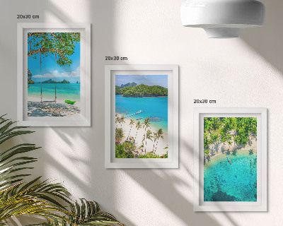 Triptych v ráme Tropické pláže s palmami a krištáľovo čistou vodou