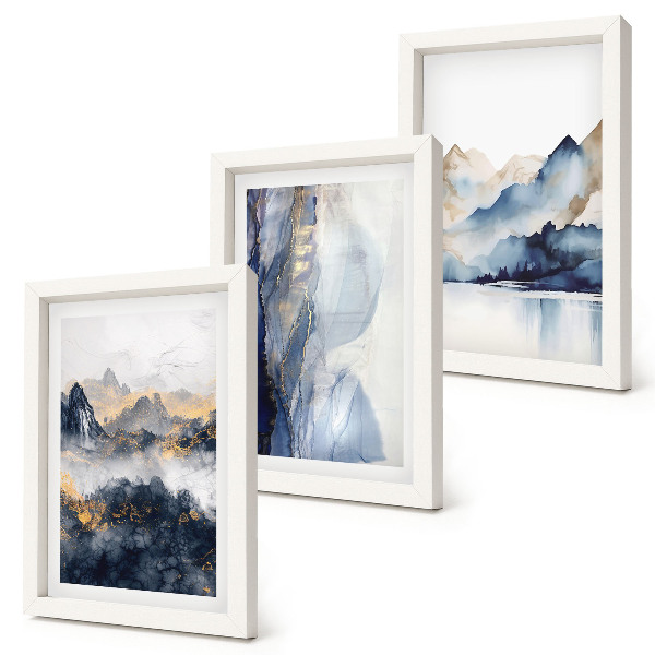 Triptych v ráme Horské krajiny s modrými a sivými tónmi