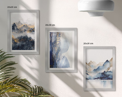 Triptych v ráme Horské krajiny s modrými a sivými tónmi