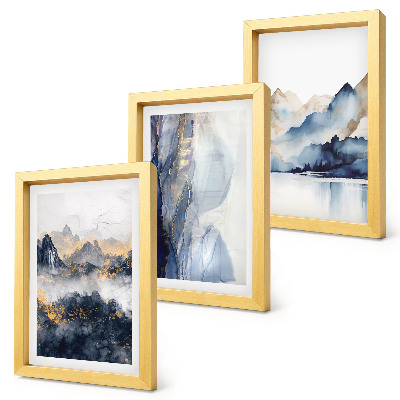 Triptych v ráme Horské krajiny s modrými a sivými tónmi