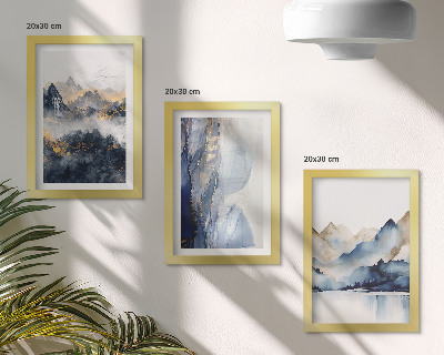 Triptych v ráme Horské krajiny s modrými a sivými tónmi