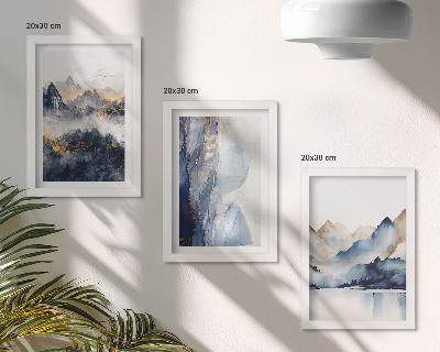 Triptych v ráme Horské krajiny s modrými a sivými tónmi