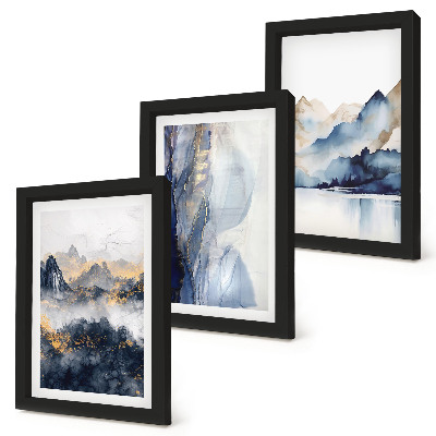 Triptych v ráme Horské krajiny s modrými a sivými tónmi