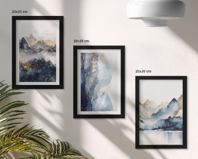 Triptych v ráme Horské krajiny s modrými a sivými tónmi