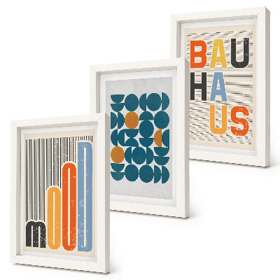 Triptych v ráme Plagáty s geometrickými vzormi v štýle Bauhaus