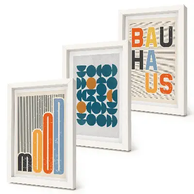 Plagáty s geometrickými vzormi v štýle Bauhaus triptych v ráme