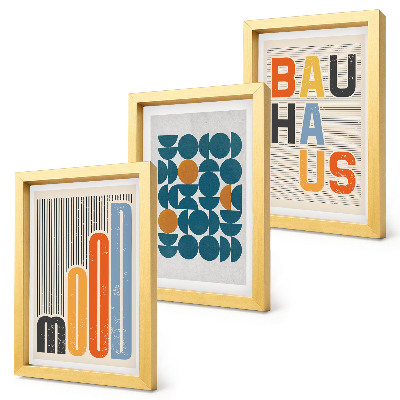 Triptych v ráme Plagáty s geometrickými vzormi v štýle Bauhaus