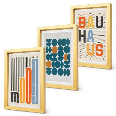 Plagáty s geometrickými vzormi v štýle Bauhaus triptych v ráme