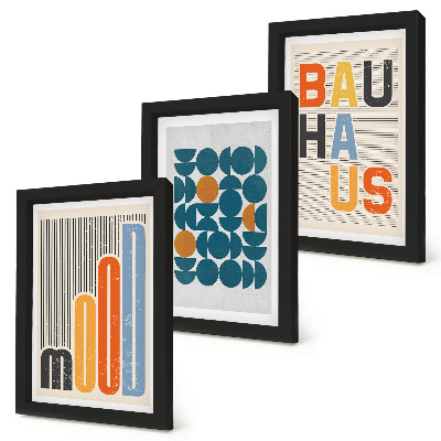 Triptych v ráme Plagáty s geometrickými vzormi v štýle Bauhaus