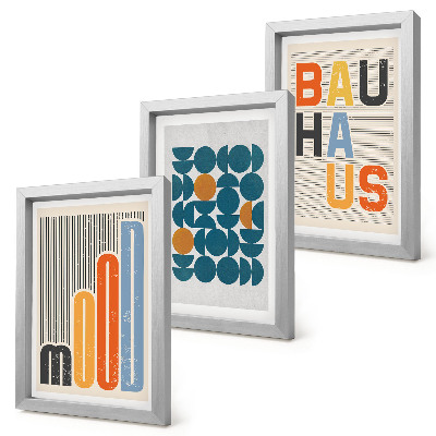 Triptych v ráme Plagáty s geometrickými vzormi v štýle Bauhaus