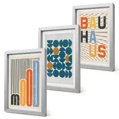 Plagáty s geometrickými vzormi v štýle Bauhaus triptych v ráme