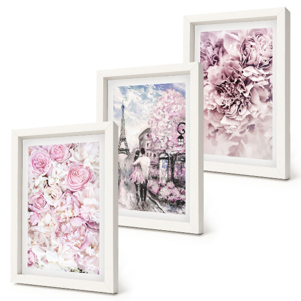 Triptych v ráme Kvety v odtieňoch ružovej romantickej krajiny