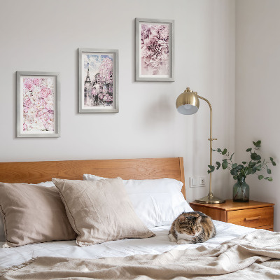 Triptych v ráme Kvety v odtieňoch ružovej romantickej krajiny