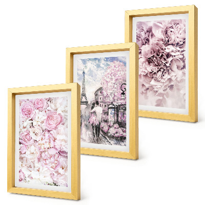 Triptych v ráme Kvety v odtieňoch ružovej romantickej krajiny
