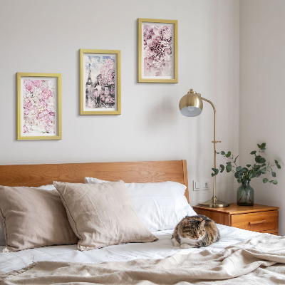Triptych v ráme Kvety v odtieňoch ružovej romantickej krajiny