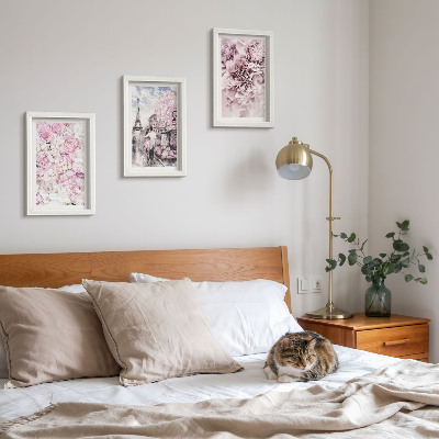 Triptych v ráme Kvety v odtieňoch ružovej romantickej krajiny