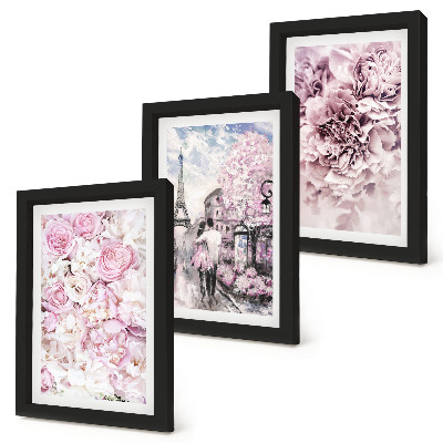 Triptych v ráme Kvety v odtieňoch ružovej romantickej krajiny