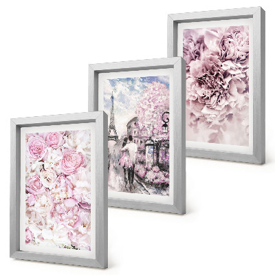 Triptych v ráme Kvety v odtieňoch ružovej romantickej krajiny