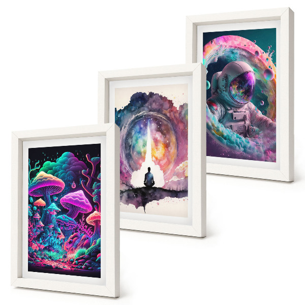 Triptych v ráme Farebné ilustrácie vo fantasy štýle
