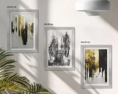 Sada obrazov do obývačky s kontrastom abstrakcie, portrétnej maľby a architektúry