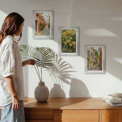 Triptych v ráme Očarujúce ulice s kvetmi a citrónmi v pozadí