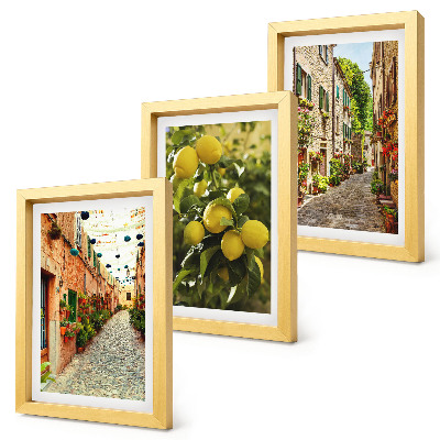 Triptych v ráme Očarujúce ulice s kvetmi a citrónmi v pozadí