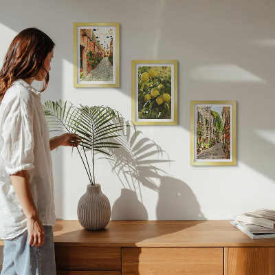 Triptych v ráme Očarujúce ulice s kvetmi a citrónmi v pozadí