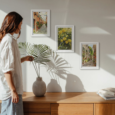 Triptych v ráme Očarujúce ulice s kvetmi a citrónmi v pozadí