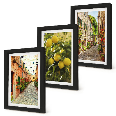 Triptych v ráme Očarujúce ulice s kvetmi a citrónmi v pozadí