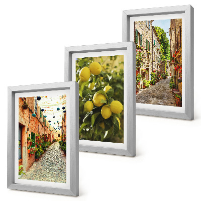 Triptych v ráme Očarujúce ulice s kvetmi a citrónmi v pozadí