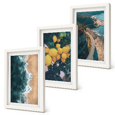 Triptych v ráme Morská pláž citróny horská krajina pobrežná cesta