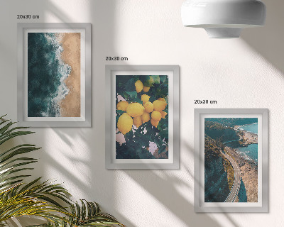 Triptych v ráme Morská pláž citróny horská krajina pobrežná cesta