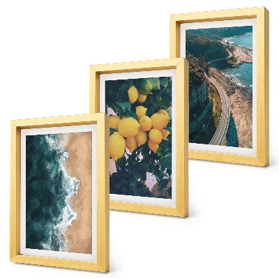 Triptych v ráme Morská pláž citróny horská krajina pobrežná cesta