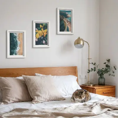 Triptych v ráme s motívom morskej pláže, citrónov a horskej pobrežnej cesty