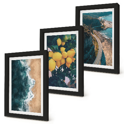 Triptych v ráme Morská pláž citróny horská krajina pobrežná cesta