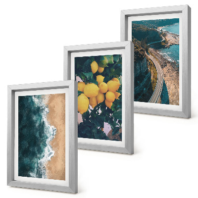Triptych v ráme Morská pláž citróny horská krajina pobrežná cesta
