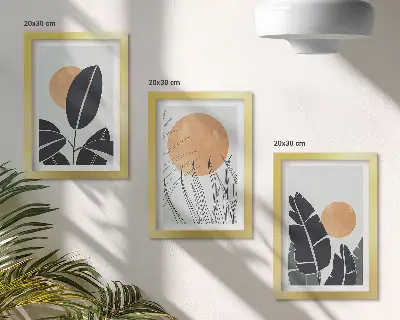 Rastlinné vzory s veľkými slnkami minimalistický triptych v ráme