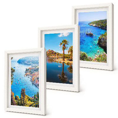 Triptych v ráme Výhľady na more s palmami a modrou vodou