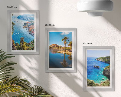 Triptych v ráme Výhľady na more s palmami a modrou vodou