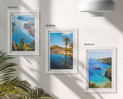Triptych v ráme Výhľady na more s palmami a modrou vodou