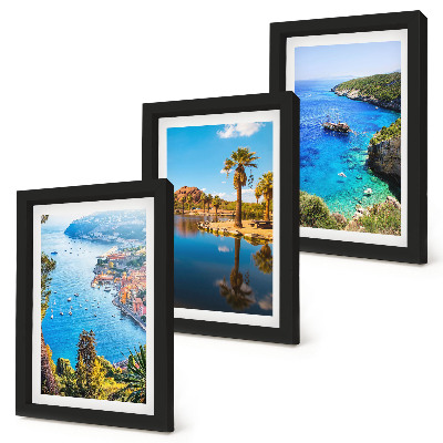 Triptych v ráme Výhľady na more s palmami a modrou vodou
