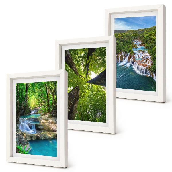 Triptych v ráme Vodopády v zelenom lese s krištáľovo čistou vodou