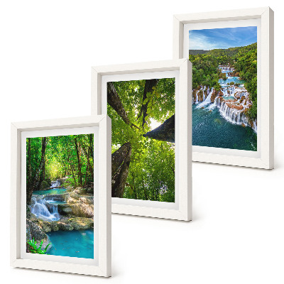 Triptych v ráme Vodopády v zelenom lese s krištáľovo čistou vodou