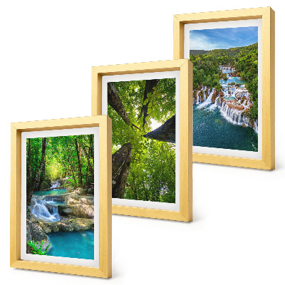 Triptych v ráme Vodopády v zelenom lese s krištáľovo čistou vodou